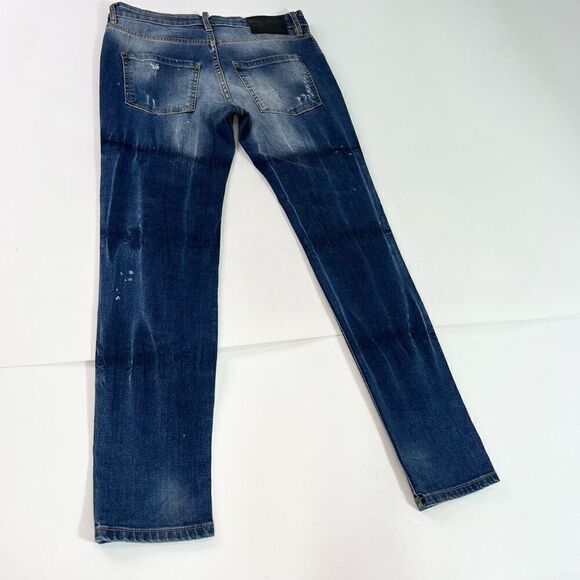 Dsquared2 Jeans Mens 46 Blue Wash Distressed Straight Relaxed Paint Splatter - Picture 11 of 12